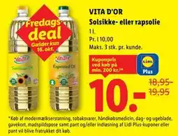 Lidl VITA D'OR Solsikke- eller rapsolie, App-pris tilbud