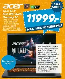 Bilka Acer 17,3” FHD IPS 144Hz Gaming PC tilbud