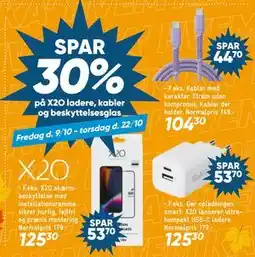 Bilka SPAR 30% på X2O ladere, kabler og beskyttelsesglas tilbud