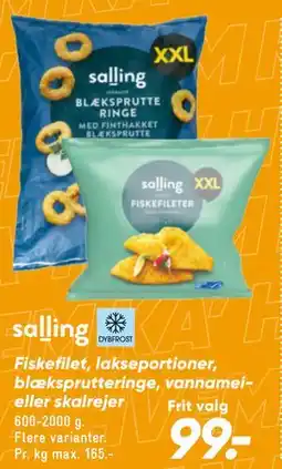 Bilka Fiskefilet, lakseportioner, blæksprutteringe, vannamei- eller skalrejer tilbud