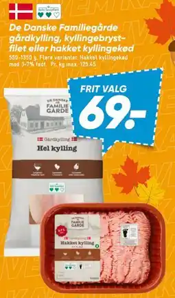 Bilka De Danske Familiegårde gårdkylling, kyllingebrystfilet eller hakket kyllingekød tilbud