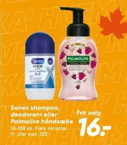 Bilka Sanex shampoo, deodorant eller Palmolive håndsæbe tilbud