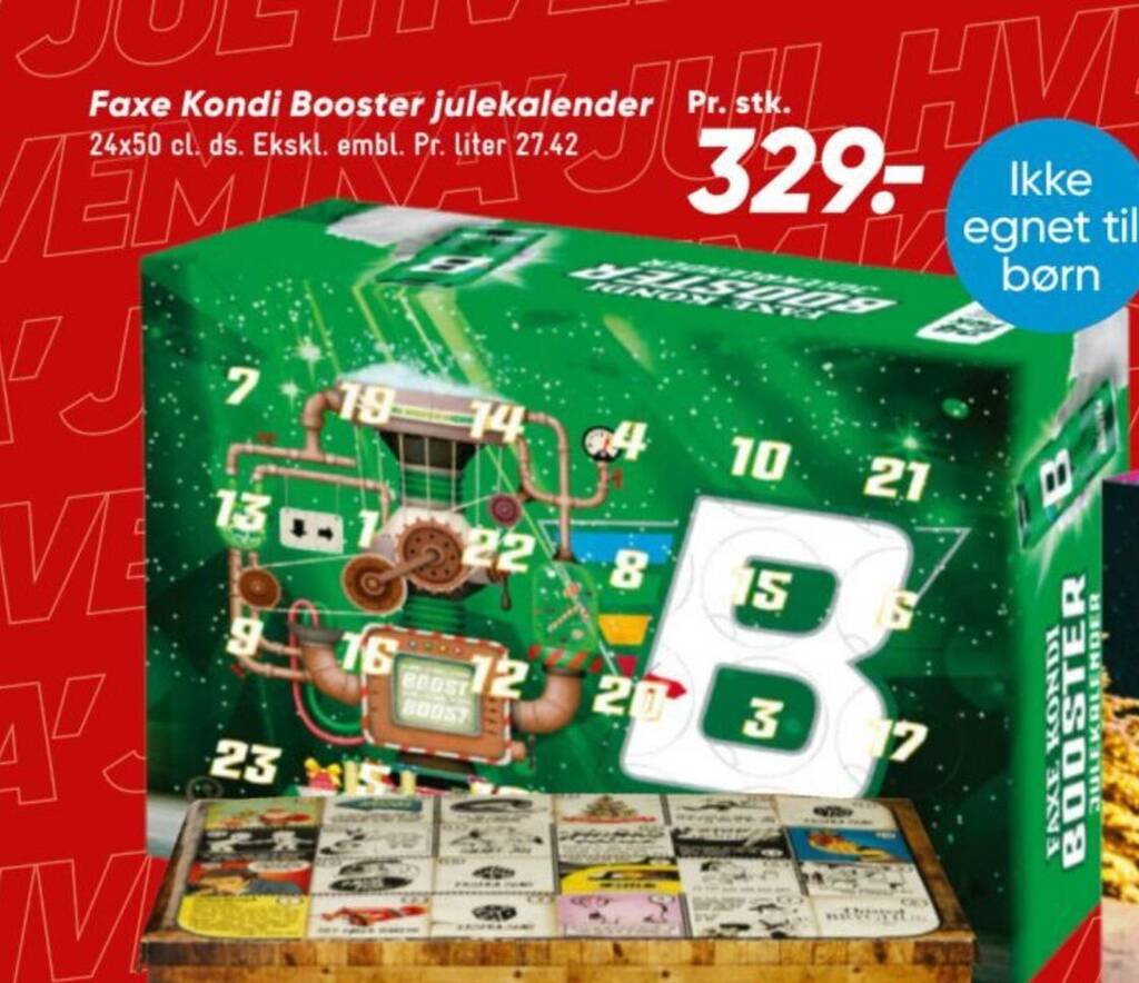 Faxe Kondi Booster julekalender 24x50 cl. tilbud hos Bilka