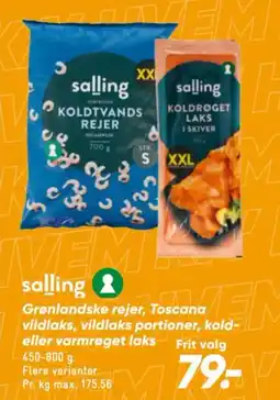 Bilka Salling grønlandske rejer, toscana vildlaks, vildlaks portioner, kold- eller varmrøget laks tilbud
