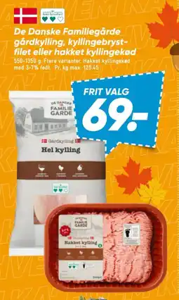 Bilka De Danske Familiegårde gårdkylling, kyllingebryst- filet eller hakket kyllingekød tilbud