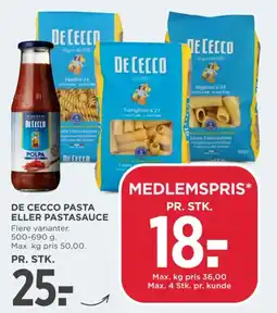 MENY De Cecco pasta eller pastasauce tilbud