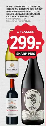 MENY M.De Ligny Petit Chablis Chateau Tour Perey Saint Emilion Grand Cru tilbud