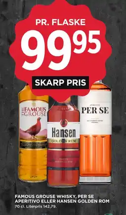 MENY Famous Grouse whisky, Per se Aperitivo eller Hansen golden rom tilbud