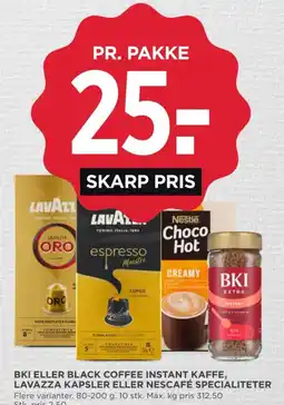 MENY Bki eller black coffee instant kaffe, lavazza kapsler eller nescafe specialiteter tilbud