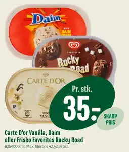 Min Købmand Carte D'or Vanilla, Daim eller Frisko Favorites Rocky Road tilbud