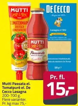 Fleggaard Mutti Passata el. Tomatpuré el. De Cecco Lasagna tilbud