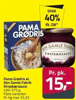 Fleggaard Pama Grødris el. Den Gamle Fabrik Kirsebærsauce tilbud