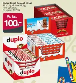 Fleggaard Kinder Riegel, Duplo el. Kitkat tilbud