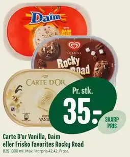 Min Købmand Carte D’or Vanilla, Daim eller Frisko Favorites Rocky Road tilbud