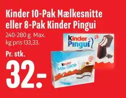 Min Købmand Kinder 10-Pak Mælkesnitte eller 8-Pak Kinder Pingui tilbud