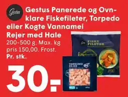 SPAR Gestus Panerede og Ovnklare Fiskefileter, Torpedo eller Kogte Vannamei Rejer med Hale tilbud