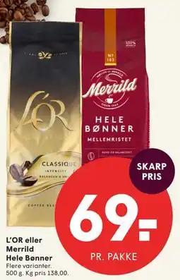 SPAR L’OR eller Merrild Hele Bønner tilbud