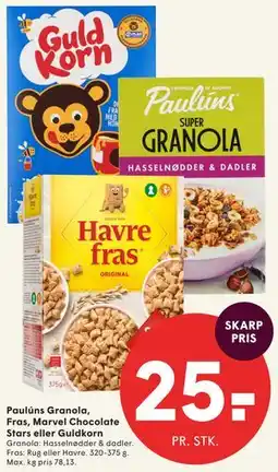SPAR Paulúns Granola, Fras, Marvel Chocolate Stars eller Guldkorn tilbud