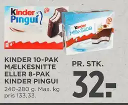 MENY KINDER 10-PAK MÆLKESNITTE ELLER 8-PAK KINDER PINGUI tilbud