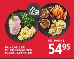 MENY FRIKADELLER ELLER SKINKE MED FLØDEKARTOFLER tilbud