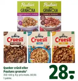 Coop 365 Quaker Cruesli eller Paulúns Granola tilbud