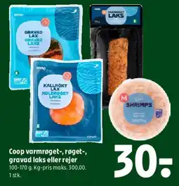 Coop 365 Coop varmrøget-, røget-, gravad laks eller rejer tilbud