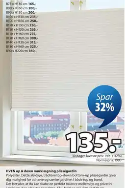 JYSK HVEN up & down mørklægning plisségardin tilbud
