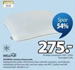 JYSK Wellpur sogndal memory foam pude tilbud