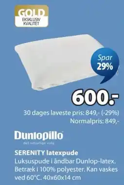 JYSK Dunlopillo Serenity latexpude tilbud