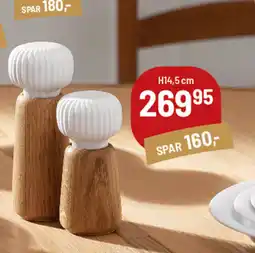 Kop & Kande Hvidt træ og keramik salt- og peberkrydderier tilbud