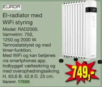 Eurom el-radiator med wifi styring