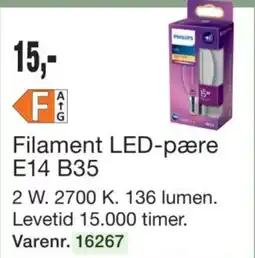 Harald Nyborg Philips Filament LED-pære E14 B35 tilbud