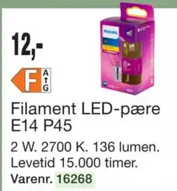 Harald Nyborg Philips Filament LED-pære E14 P45 tilbud