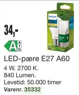 Harald Nyborg Philips LED-pære E27 A60 tilbud