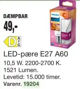 Harald Nyborg Philips LED-pære E27 A60 tilbud