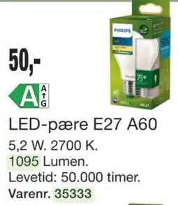 Harald Nyborg Philips LED-pære E27 A60 tilbud
