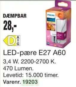 Harald Nyborg Philips LED-pære E27 A60 tilbud