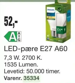Harald Nyborg Philips LED-pære E27 A60 tilbud