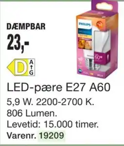 Harald Nyborg Philips LED-pære E27 A60 tilbud