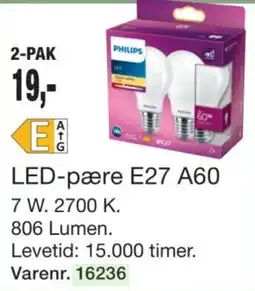 Harald Nyborg Philips LED-pære E27 A60 tilbud