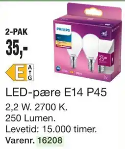 Harald Nyborg Philips LED-pære E14 P45 tilbud