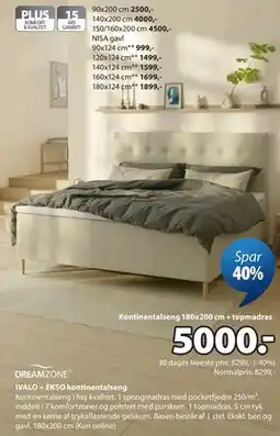 JYSK DREAMZONE IVALO + EKSO kontinentalseng tilbud