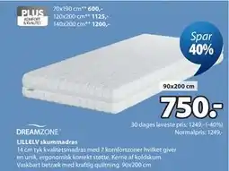 JYSK DREAMZONE LILLELV skummadras tilbud