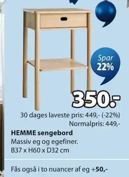JYSK HEMME sengebord tilbud
