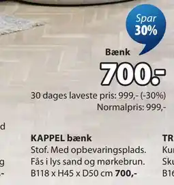 JYSK KAPPEL bænk tilbud