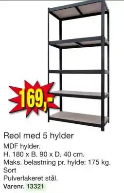 Harald Nyborg Reol med 5 hylder MDF hylder. tilbud