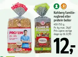 Føtex Kohberg familie-rugbrød eller protein boller tilbud