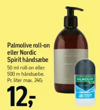 Føtex Palmolive roll-on eller Nordic Spirit håndsæbe tilbud