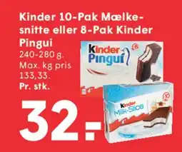 SPAR Kinder 10-Pak Mælkesnitte eller 8-Pak Kinder Pingui tilbud