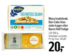 Føtex Wasa knækbrød, Dan Cake klassiske kager eller Karen Volf fudge tilbud